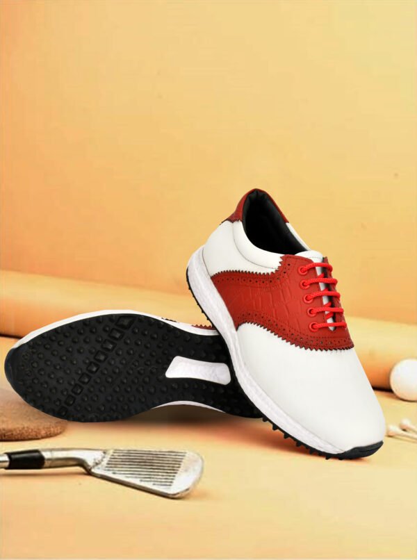 HITCARO® Golf Shoe | Light Weight | Waterproof | Wht/Red | Golf Shoe With Type LACE UP